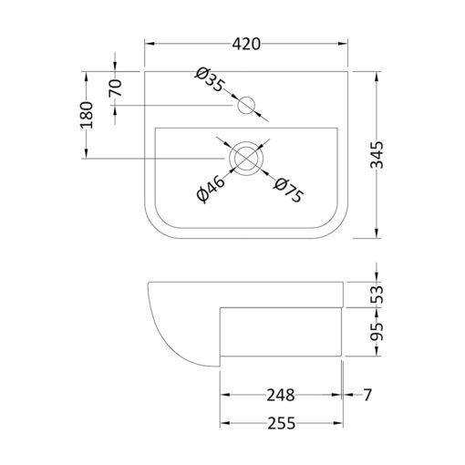 Hudson Reed Aria Semi Recessed Basin Counter Top 420mm - Image 2