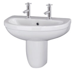 Ivo 550mm 2 Tap Hole Basin and Semi Pedestal