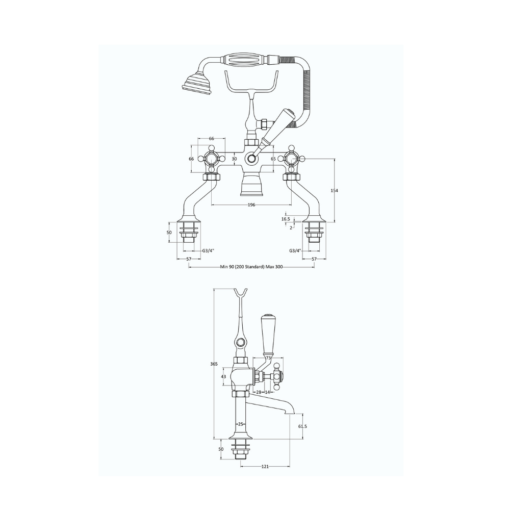 Hudson Reed Topaz Crosshead Brushed Brass Deck Mounted Bath Shower Mixer - Image 2