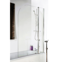 Chrome Round Hinged Bath Screen with Fixed Panel