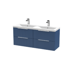 Hudson Reed Fluted 2 Drawer Wall Hung 1200mm Vanity Unit Blue