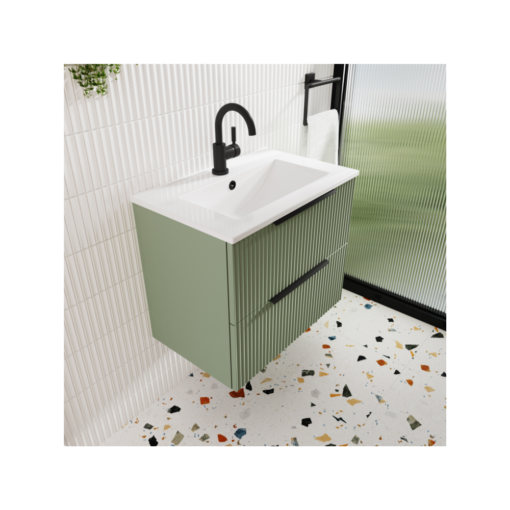 Hudson Reed Fluted 2 Drawer Wall Hung 500mm /600mm/800mm Vanity Green