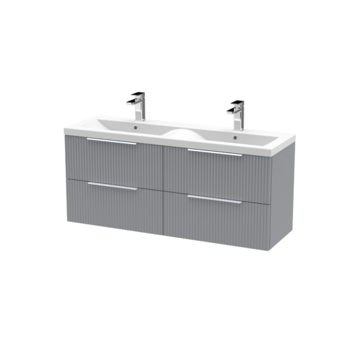 Hudson Reed Fluted 2 Drawer Wall Hung 1200mm Vanity Unit Grey