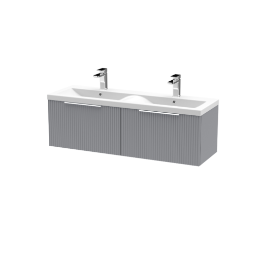 Hudson Reed Fluted 1 Drawer Wall Hung 1200mm Vanity Unit Grey