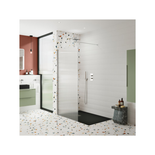 Hudson Reed Fluted Chrome Wetroom Screens -Wall Fixed