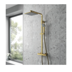 Square Brushed Brass Thermostatic Bar Valve with Shower Kit