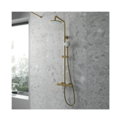 Round Brushed Brass Thermostatic Bar Valve with Shower Kit