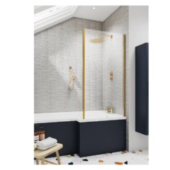 Nuie Pacific Square Brushed Brass Bath Screen with Fixed Return