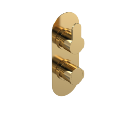 Brushed Brass Round Twin Thermostatic Valve