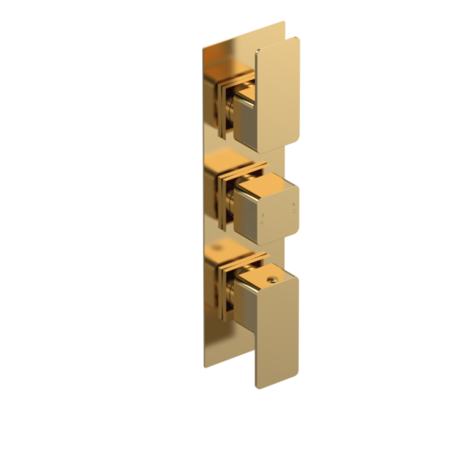 Brushed Brass Square Triple Thermostatic Valve with Diverter