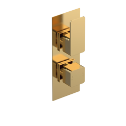 Brushed Brass Square Twin Thermostatic Valve with Diverter