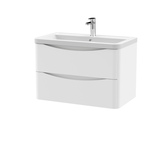 Lunar 800mm 2 Drawer White Wall Hung Vanity