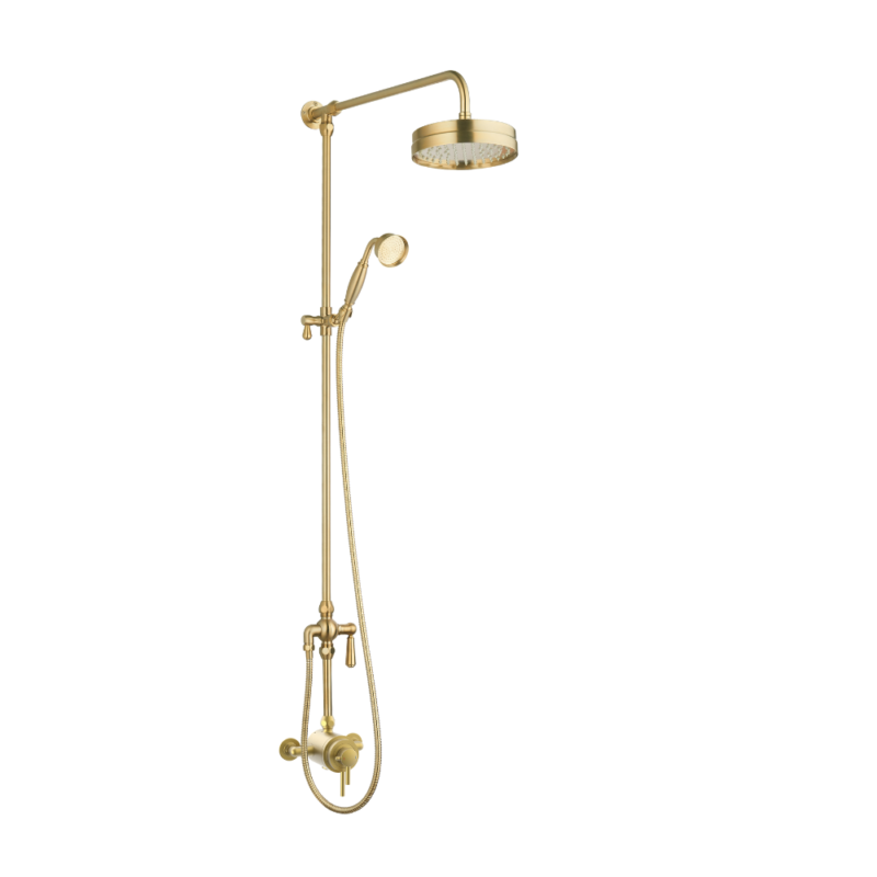 Beaumaris Brushed Brass Exposed Valve Traditional Overhead Shower Rail ...