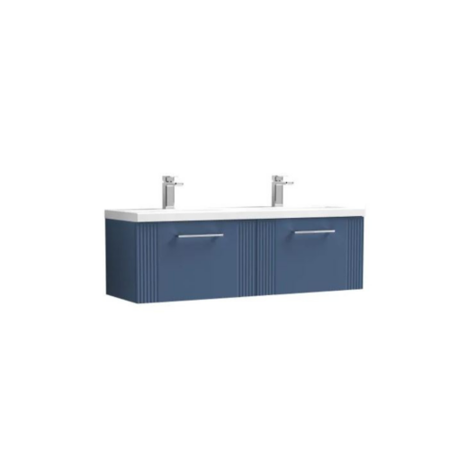 Deco Fluted 1200mm 2 Drawer Wall Hung Vanity Blue - Image 2