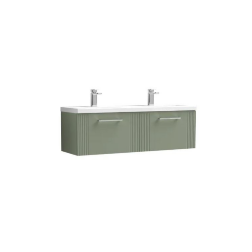 Deco Fluted 1200mm 2 Drawer Wall Hung Vanity Green - Image 2