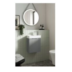 Deco Fluted Satin Grey 400mm Compact Wall Hung Vanity