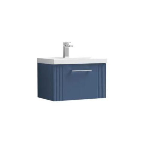 Deco Fluted 600mm 1 Drawer Wall Hung Vanity Blue - Image 2