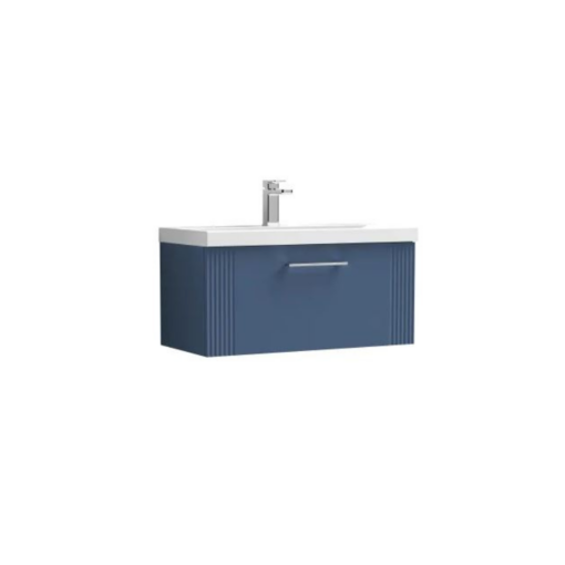 Deco Fluted 800mm 1 Drawer Wall Hung Vanity Blue