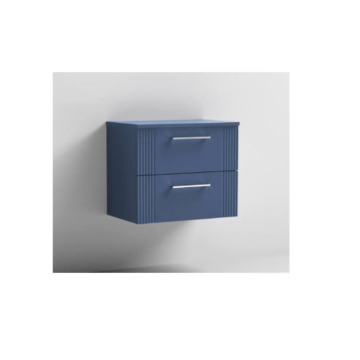 Deco Fluted 600mm 2 Drawer Wall Hung Vanity Blue - Image 2