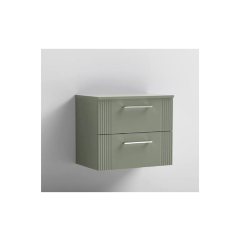 Deco Fluted 600mm 2 Drawer Wall Hung Vanity Green - Image 2