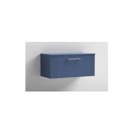 Deco Fluted 800mm 1 Drawer Wall Hung Vanity Blue - Image 2