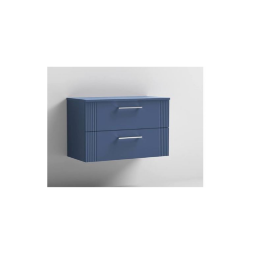 Deco Fluted 800mm 2 Drawer Wall Hung Vanity Blue - Image 2