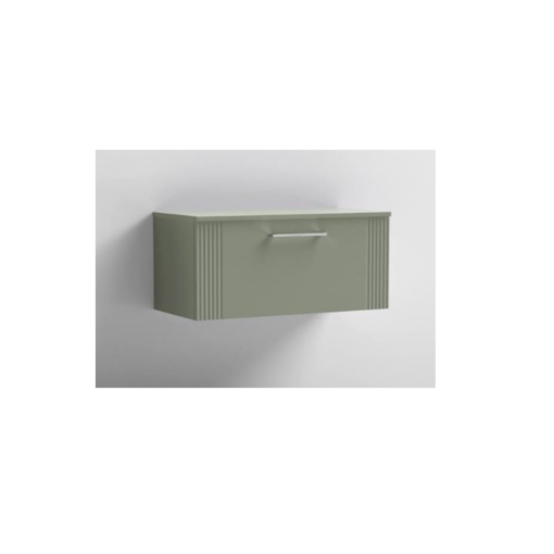 Deco Fluted 800mm 1 Drawer Wall Hung Vanity Green - Image 2