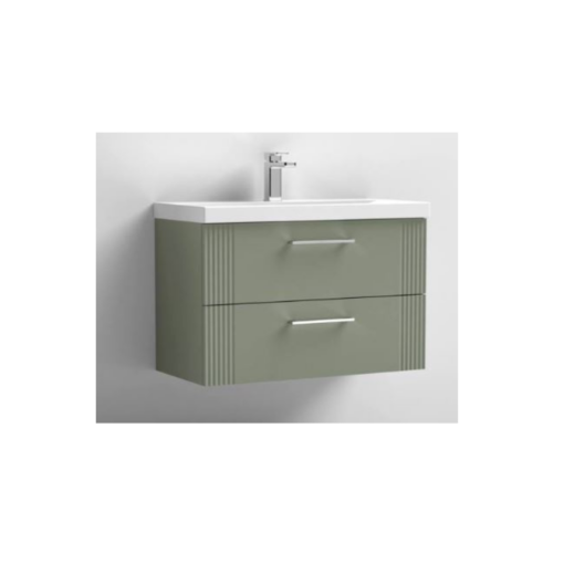 Deco Fluted 800mm 2 Drawer Wall Hung Vanity Green - Image 2