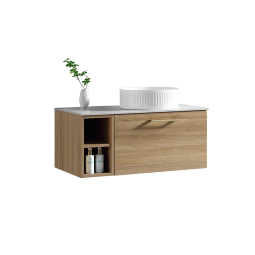 Piatta Country Oak Wall Hung Vanity with Side Storage Sintered Stone Counter Top 800mm Right Hand - Image 3